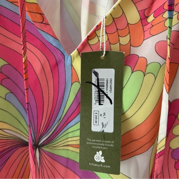 Trina Turk‎ Verbenia Sleeveless Abstract-Print Ruffle Top Medium Pink Orange - Picture 4 of 7